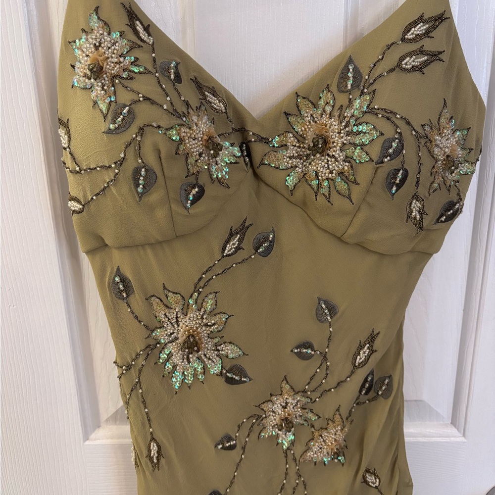 Vintage silk spaghetti strap dress, Size 4, green